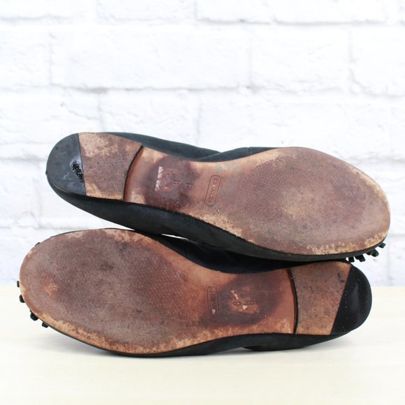 COACH Black Leather Floral Patch Slip On Ballet Flats Shoes Size 8 B - Picture 9 of 9